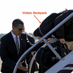 Obama close to the Voltaic Solar Backpack