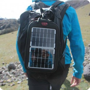 solar charger attached to backpack