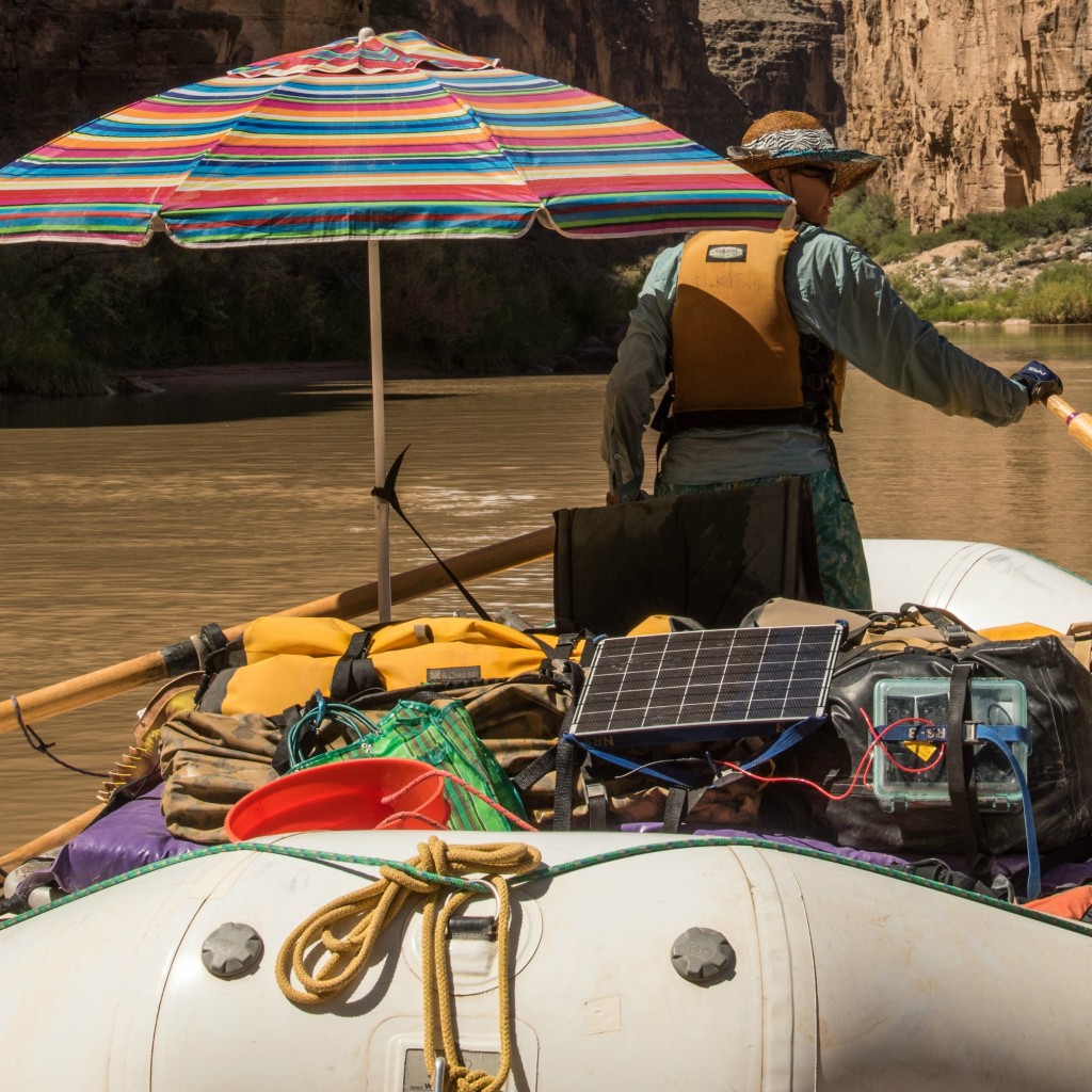solar charger on rafting trip