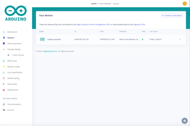 Edge Impulse connected device
