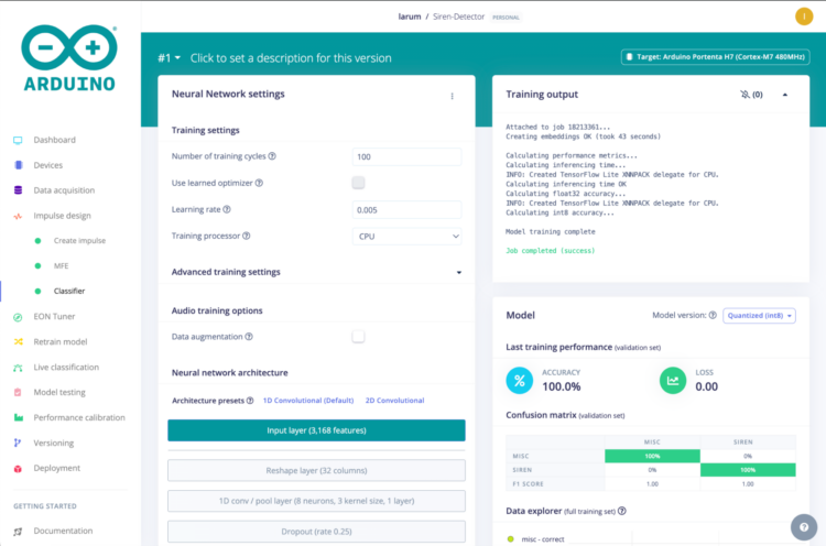 Model Testing screen